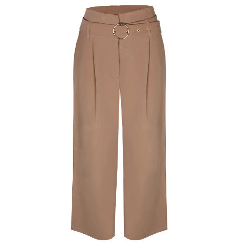 Wide Leg Belted Pants - Nude