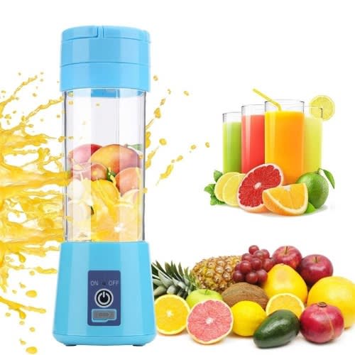 Portable USB Rechargeable 4-blade Electric Blender & Juicer - 380ml - Blue