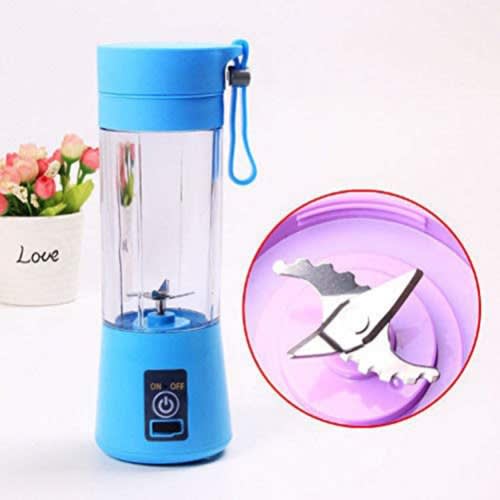 Portable USB Rechargeable 4-blade Electric Blender & Juicer - 380ml - Blue
