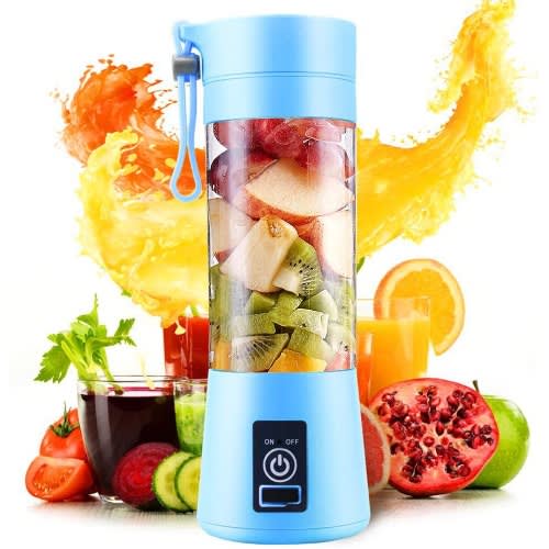 Portable USB Rechargeable 4-blade Electric Blender & Juicer - 380ml - Blue