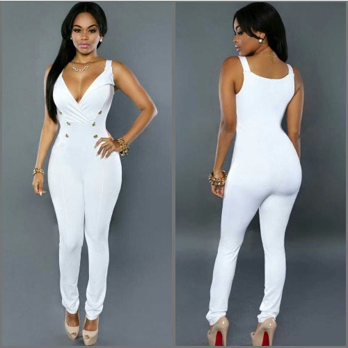 V-Neck Jumpsuit - White