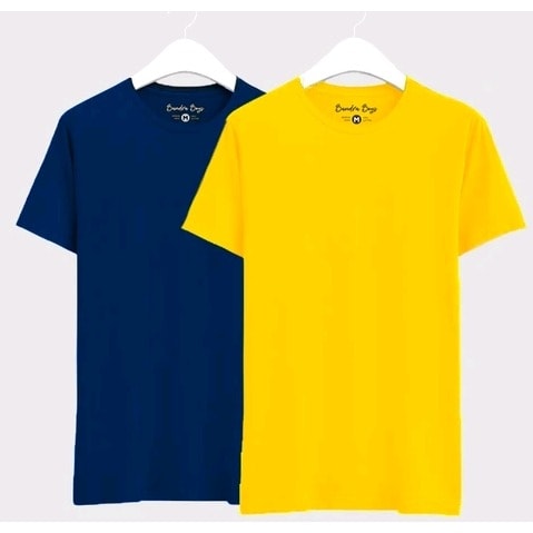 Set Of 2 Kids Unisex T-shirts  - Yellow And Navy Blue