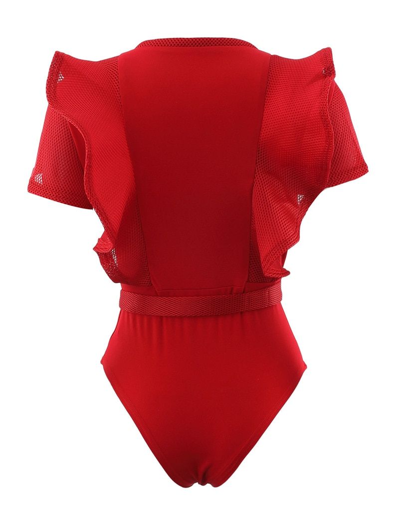 Ruffle Buttons Sheer Mesh Bodysuit(#white Bodysuit)