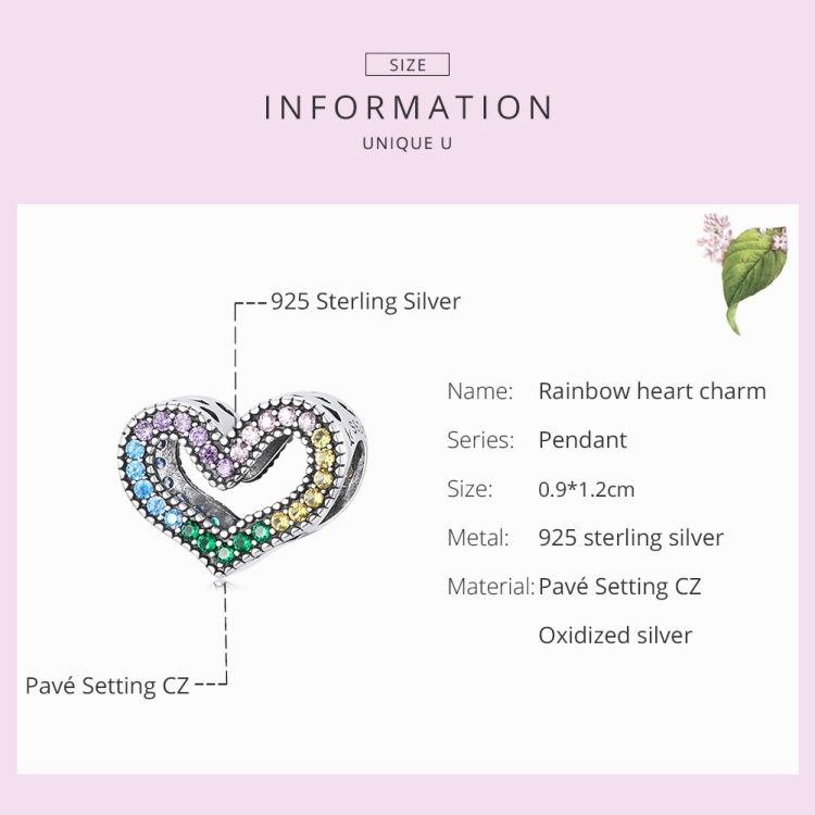 S925 Sterling Silver Rainbow Heart Beads