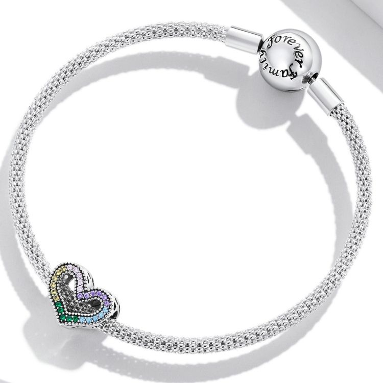 S925 Sterling Silver Rainbow Heart Beads
