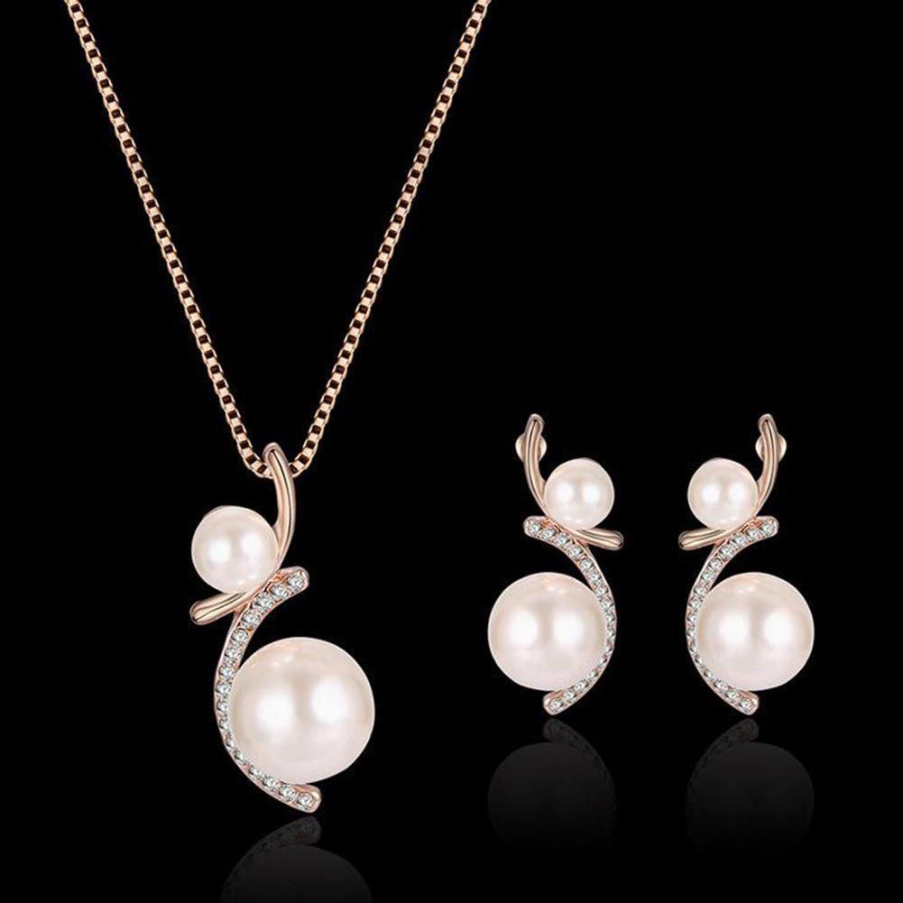 NeckEarrings Diamond Pearl Elegant Women Jewellery Set