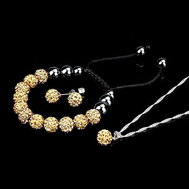 Crystal Ball Shamballa Bracelet Earrings Set Neck