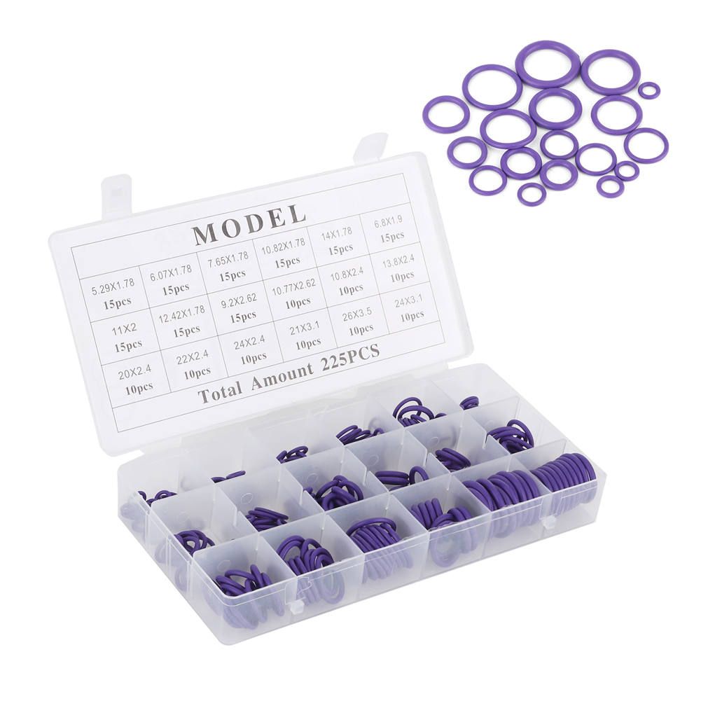 225pcs Rubber O‑Ring Assortment Set UV Protection For AC
