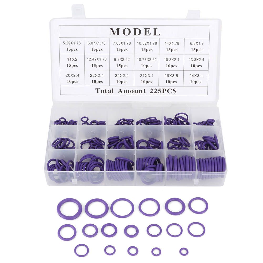 225pcs Rubber O‑Ring Assortment Set UV Protection For AC