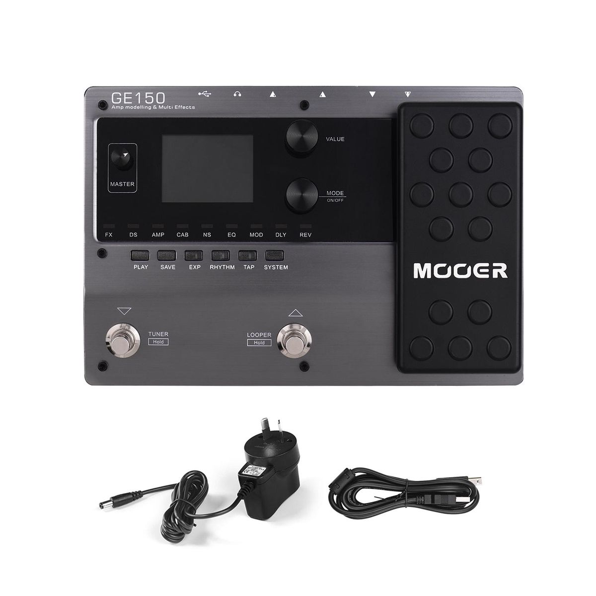 MOOER GE150 Amp Modelling & Multi Effects Pedal 55 Amplifier Models 151 Effects 80s Looper 40 Drum Rhythms 10 Metronome Tap Tempo OTG Function