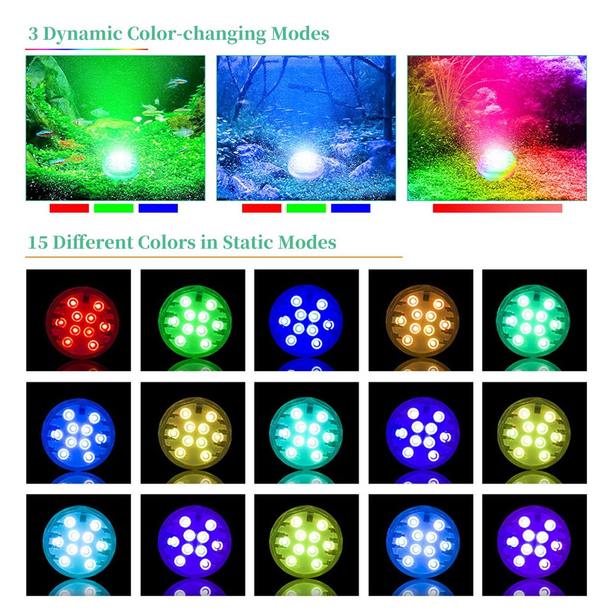 5PCS Submersible LED Lights with Remotes RGB 15 Colors Waterproof Pond Lights Underwater Lights for Swimming Pool Hot Tub Party Vase Fish Tank