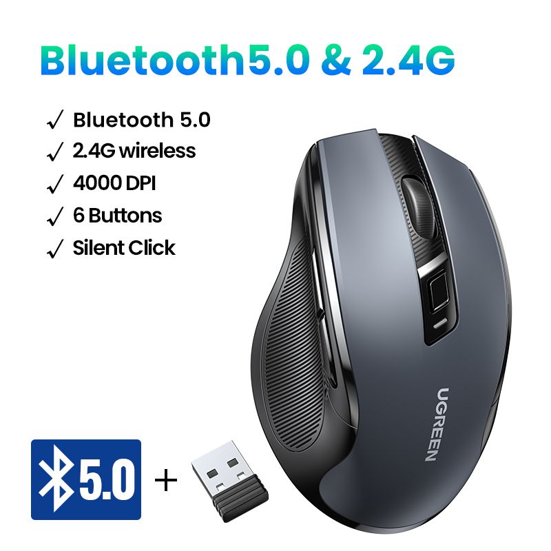 Wireless Mouse Bluetooth 5.0 4000DPI 6Mute Buttons 2.4G Mice