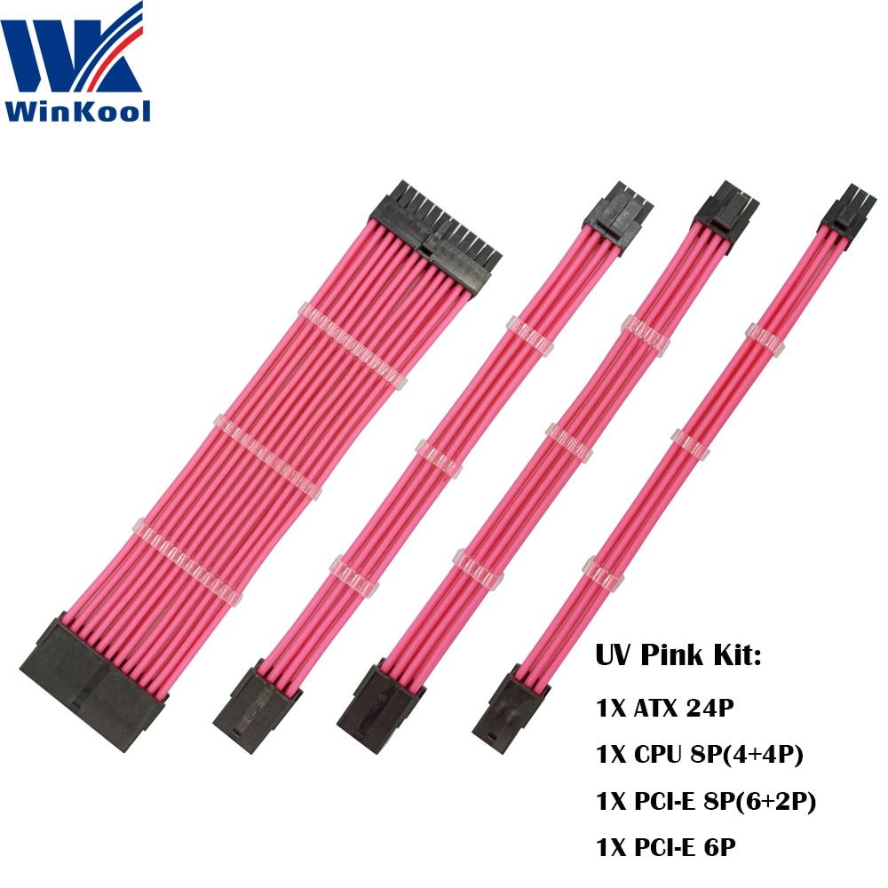 WinKool Female To Male 18AWG Sleeved PSU Extension Power Cord / Cable Kits 1X ATX 24P CPU 8P PCI-E 8P And 6P