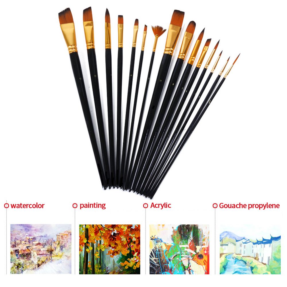 15pcs Paintbrush Set Nylon Hair Painting Brush Kit