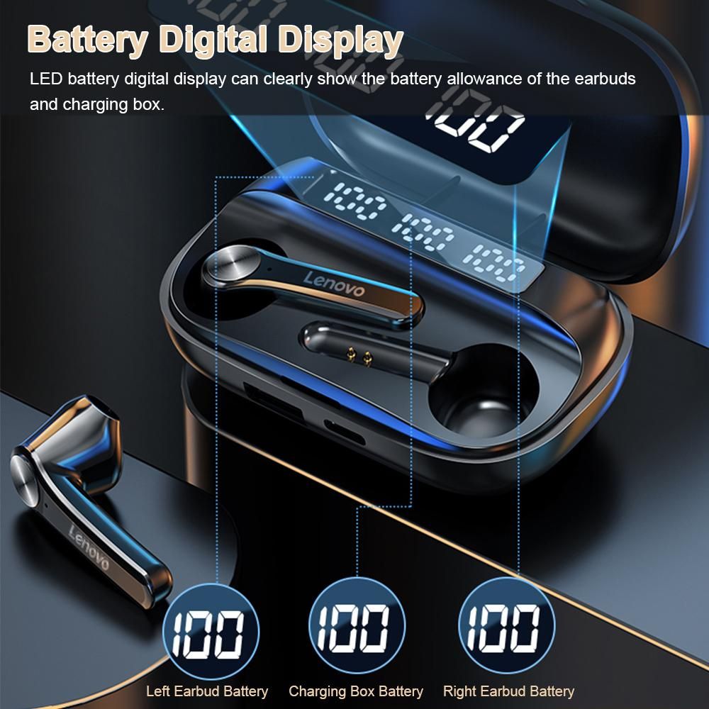 Lenovo QT81 Bluetooth 5.1 TWS Earbuds True Wireless Headphones Touch Control 1200mAh Charging Box Battery Power Display Sweatproof Sports Headset with Mic USB Output