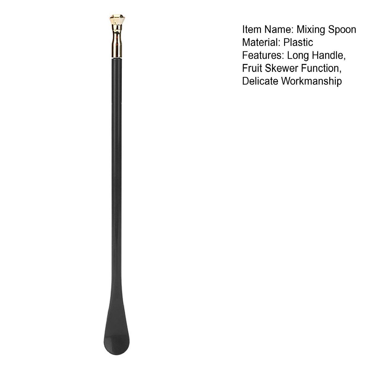 Mixing Spoon 2 in 1 Long Handle Fruit Skewer Stirring Rod Black