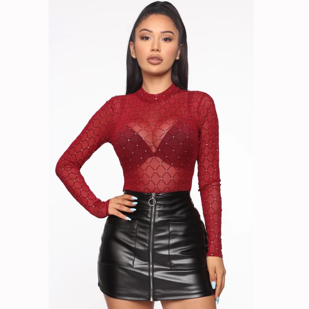 Y Bodysuit For Women Long Sleeve See Throug Mesh Leotard Body Romper Jumpsuits T-Shirt Tops Streetwear Black 4 BA