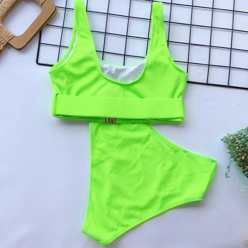 New High Waist Women Swimwear Bandeau Push Up Bikini Set Buckle Bathing Suit Beach Wear Swimming Suit L1 KIP