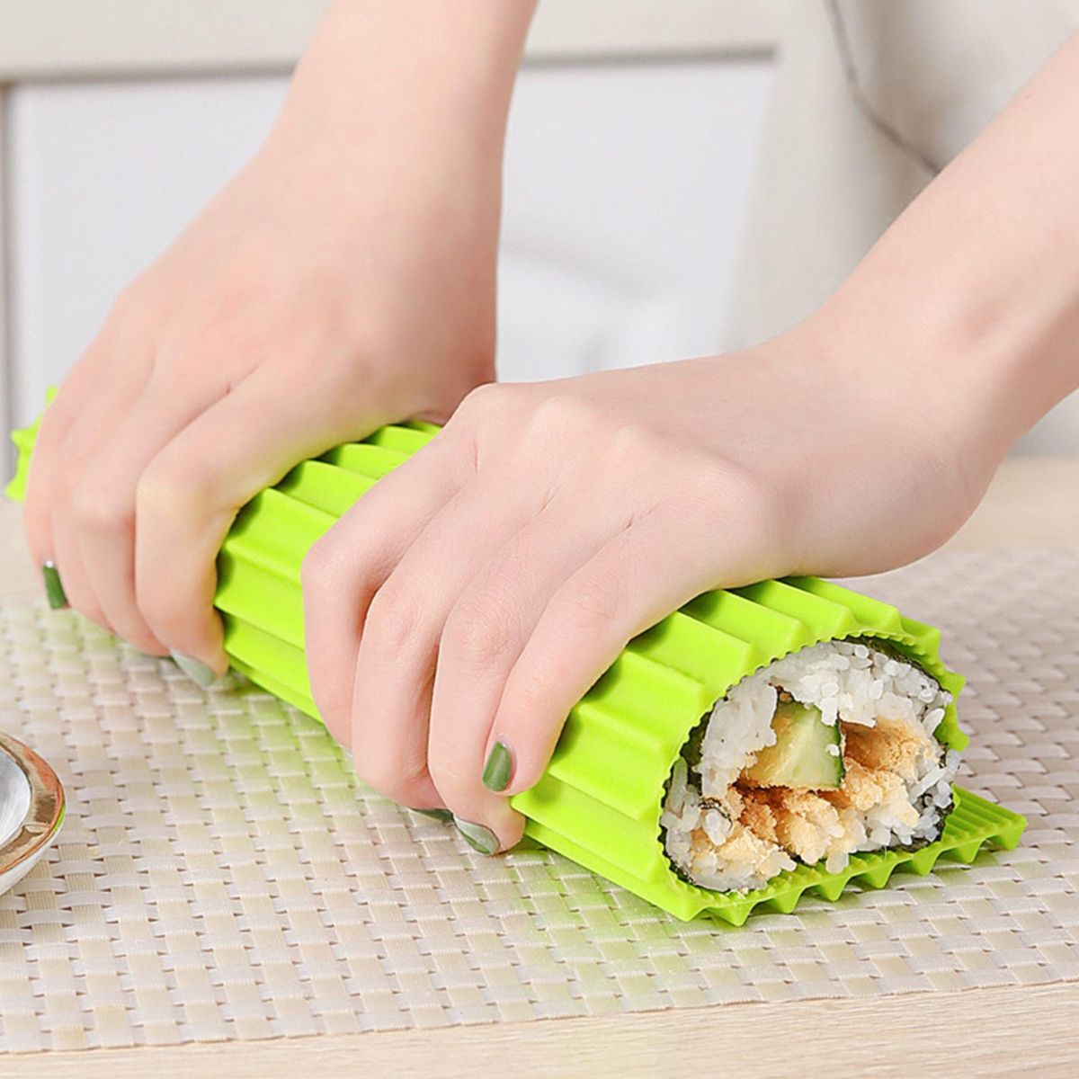 High-quality Sushi Mat Premium Non-stick Silicone Sushi Rolling Mat Grass  Green
