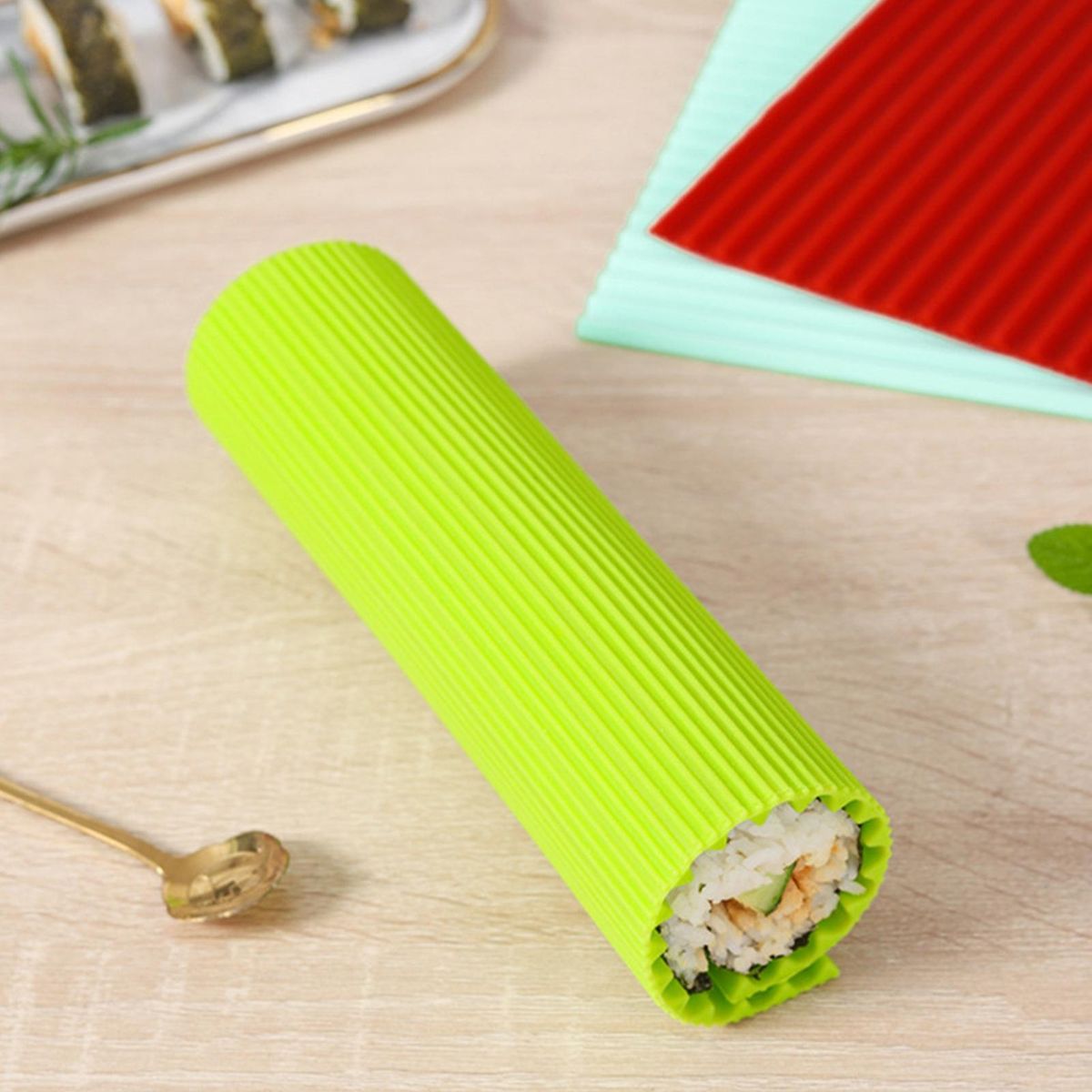 High-quality Sushi Mat Premium Non-stick Silicone Sushi Rolling Mat Grass  Green