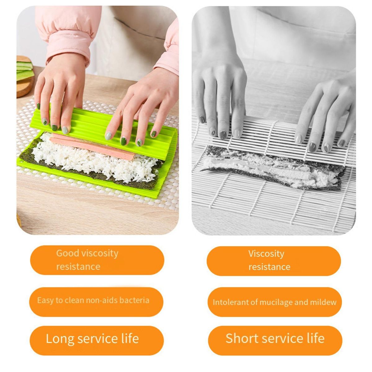 High-quality Sushi Mat Premium Non-stick Silicone Sushi Rolling Mat Grass  Green