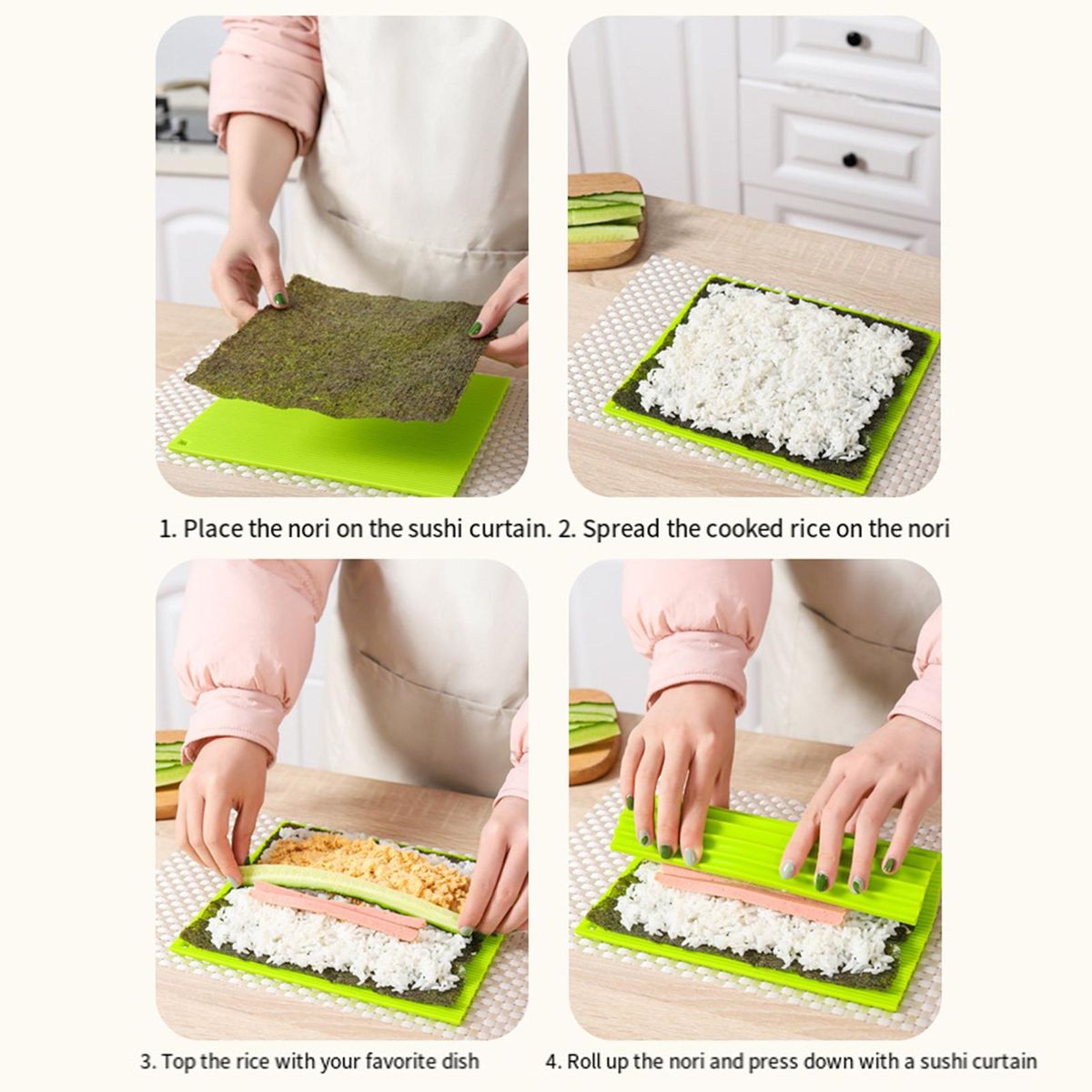 High-quality Sushi Mat Premium Non-stick Silicone Sushi Rolling Mat Grass  Green