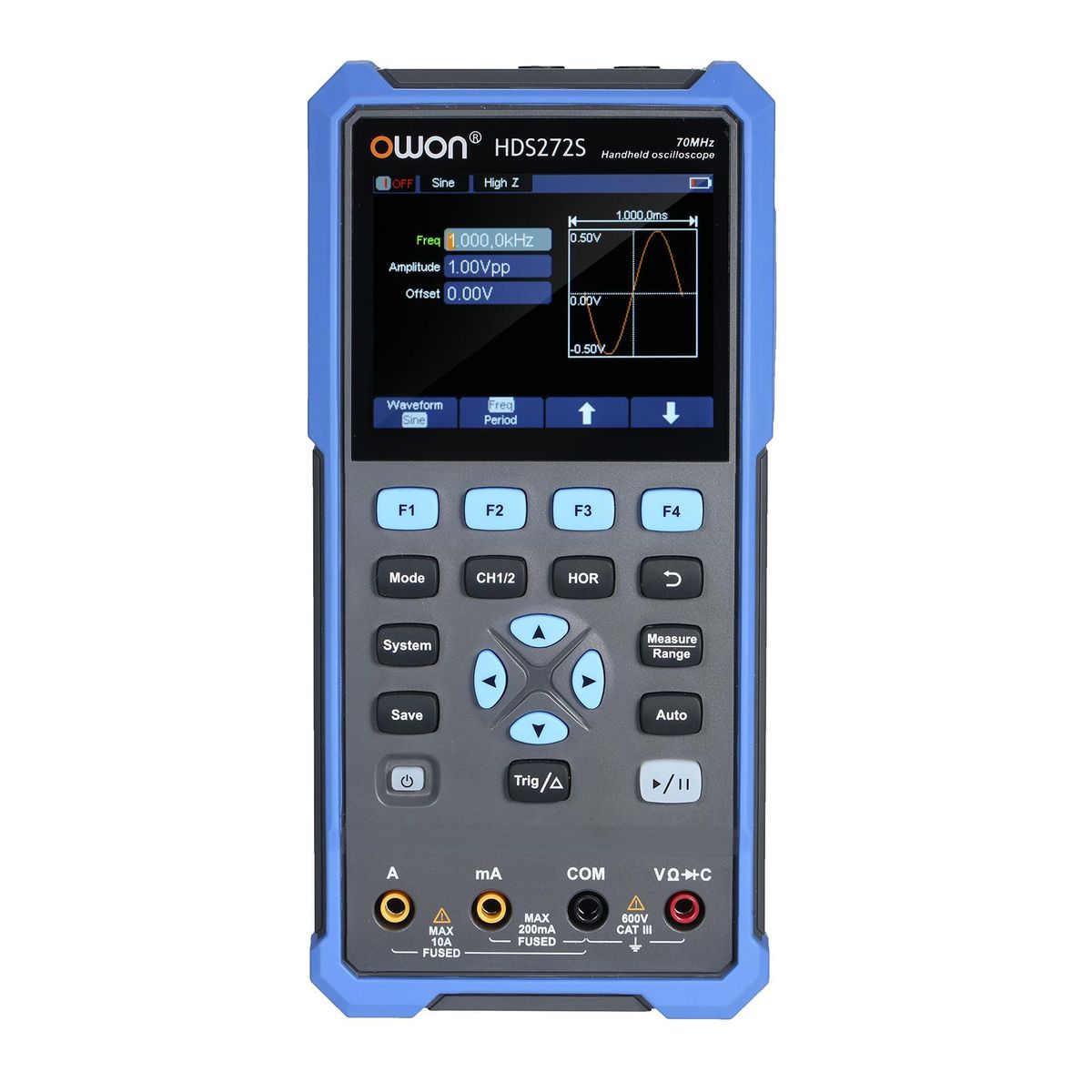 OWON Oscilloscope Multimeter Waveform Generator HDS272S 2CH 70MHz Bandwidth 20000 Counts 3-in-1 Handheld Digital Scope Meter with Color Screen for Automobile Maintenance and Power Detection