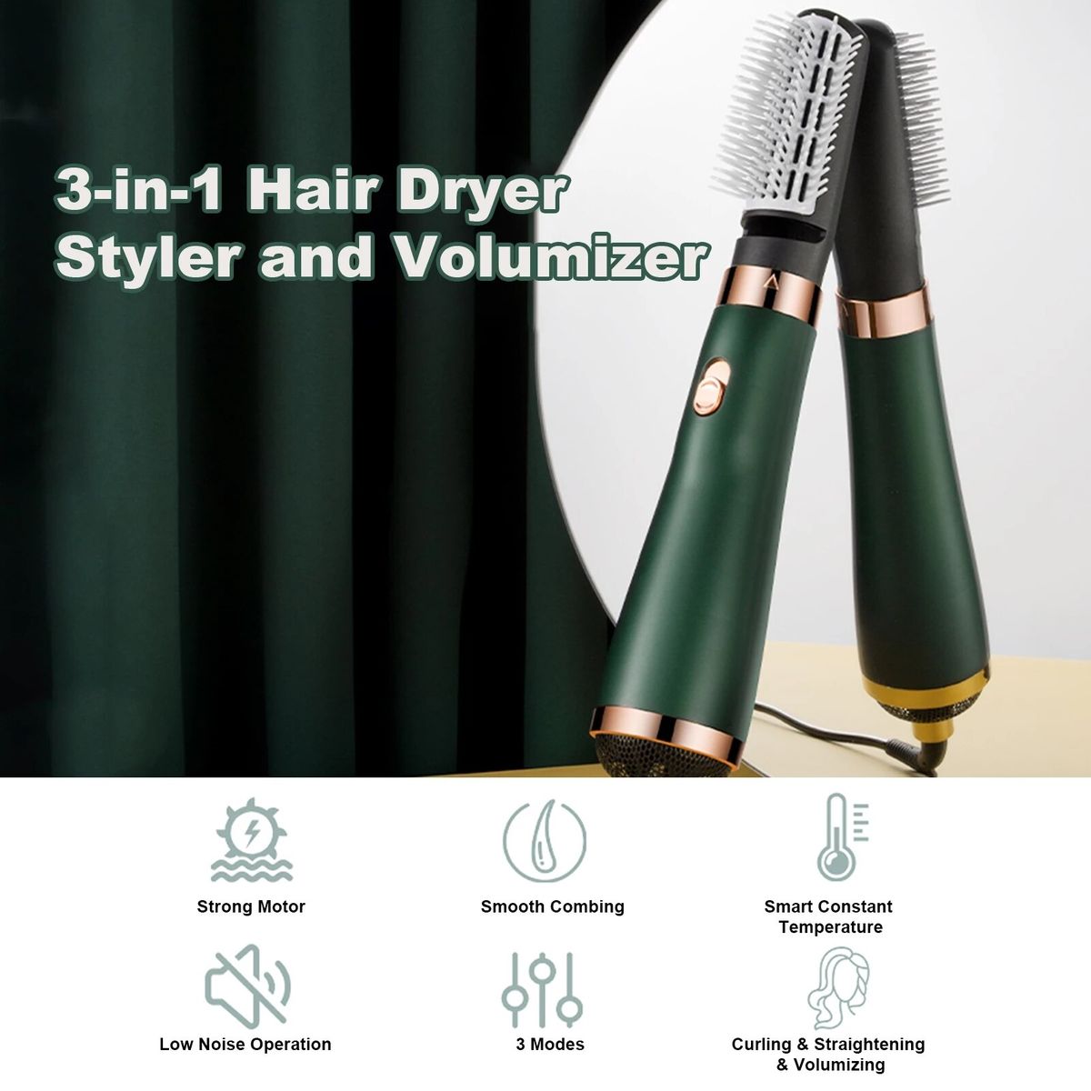 3in1 Ionic Hair Dryer Brush Styler Volumizer  Air Brush Blow Dryer Brush Hair Styler Hair Dryer Comb Electric Dry  Curler