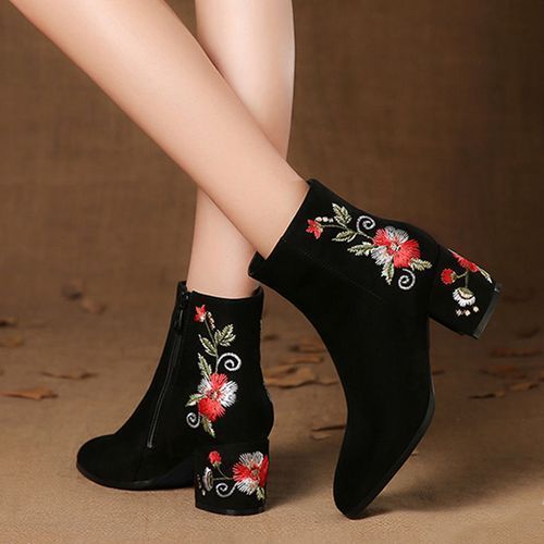 New Women's Elegant Short Boots Heels Thick Heel Shoes Lady Mid Heel Boots