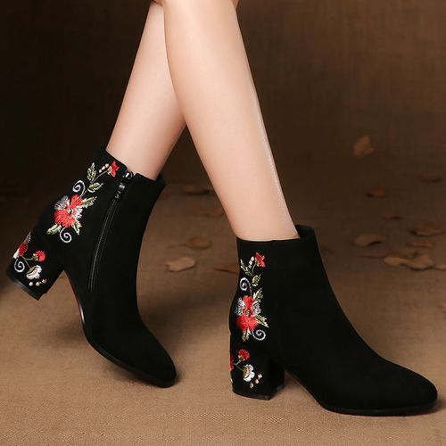New Women's Elegant Short Boots Heels Thick Heel Shoes Lady Mid Heel Boots