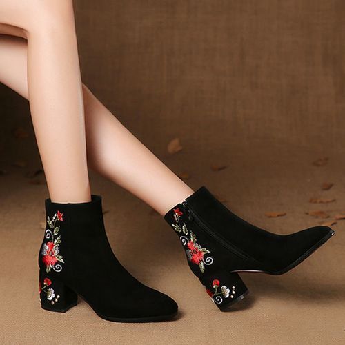 New Women's Elegant Short Boots Heels Thick Heel Shoes Lady Mid Heel Boots