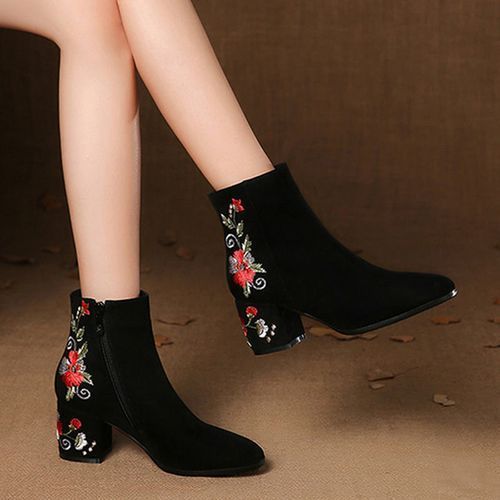 New Women's Elegant Short Boots Heels Thick Heel Shoes Lady Mid Heel Boots