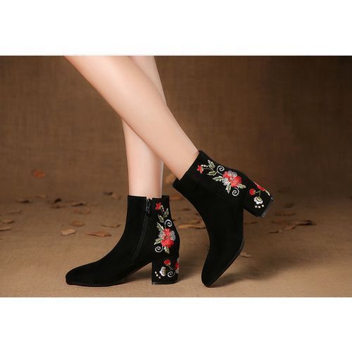 New Women's Elegant Short Boots Heels Thick Heel Shoes Lady Mid Heel Boots