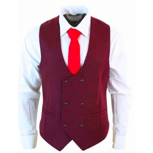 Men's Double  Breasted Waistcoat  - Wine