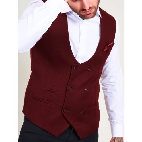 Men's Double  Breasted Waistcoat  - Wine
