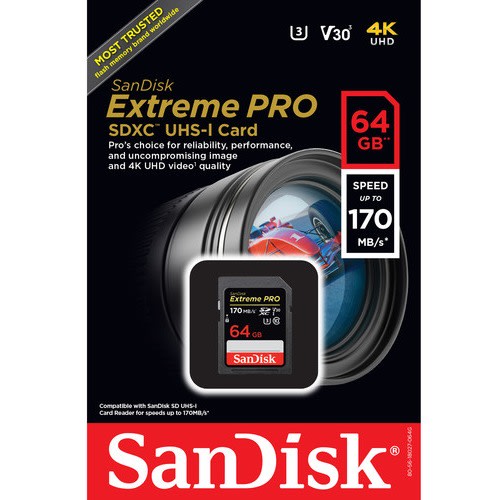 Extreme Pro Sdxc V30 U3 Memory Card - 64GB