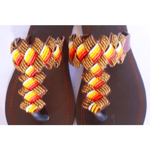 Beaded Slippers - Brown