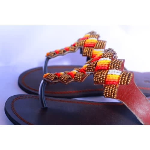 Beaded Slippers - Brown