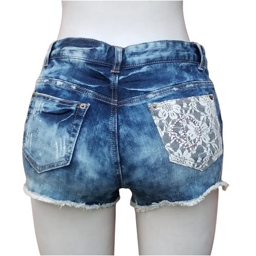 Ladies Stretchy Brush Leg Bumshort- Blue
