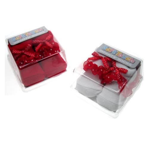 2 Pair Girls Box Socks  - Red and White