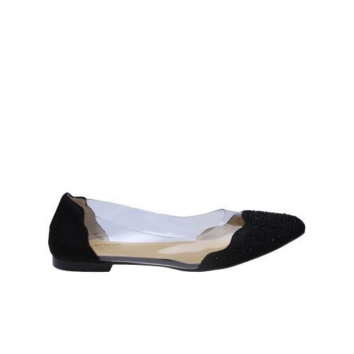 Fancy Stone Transparent Ladies Flat Shoe - Black