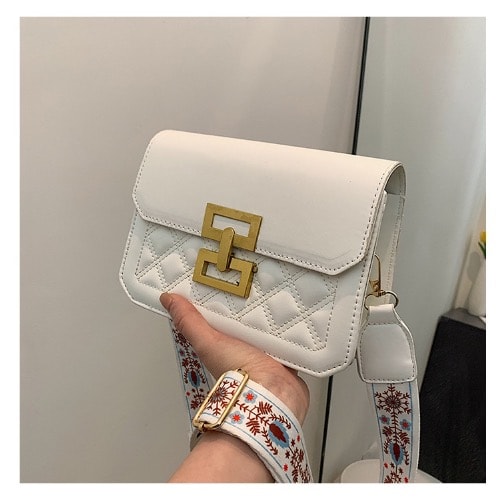 Quilted Pattern Metal Lock Design Square Bag