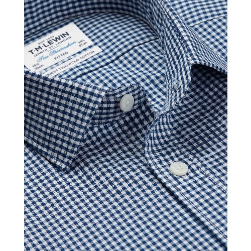 Navy Gingham Fitted Button Cuff Shirt
