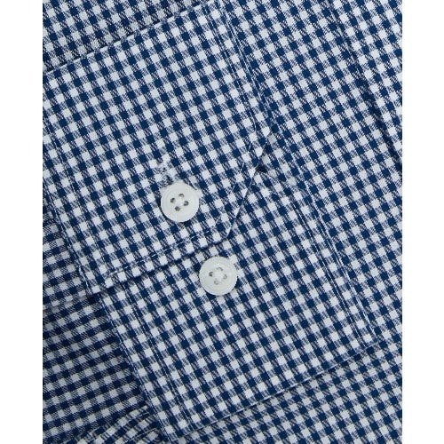 Navy Gingham Fitted Button Cuff Shirt