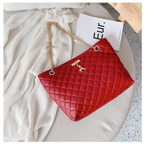 Quilted Pu Leather Handbags - Red