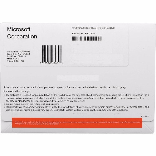 Windows 8.1 Professional 32-bit - OEM - 1 Pack DVD - FQC-06987