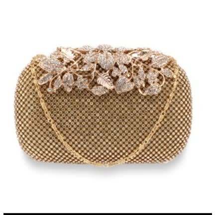 Rhinestone Flower Clutch - Gold
