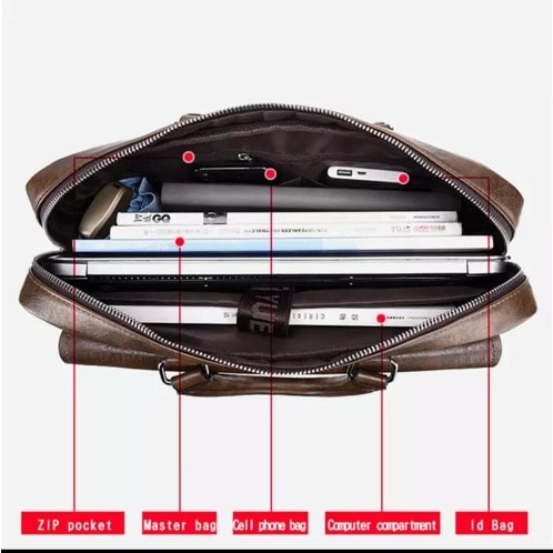 Men's Leather Briefcase - Black
