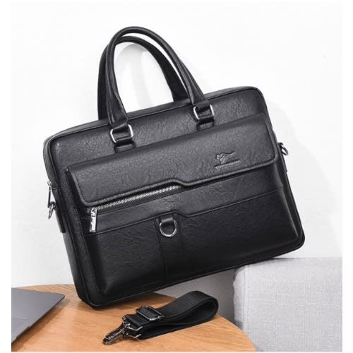 Men's Leather Briefcase - Black