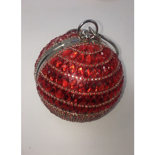 Round Stone Studded Purse - Red